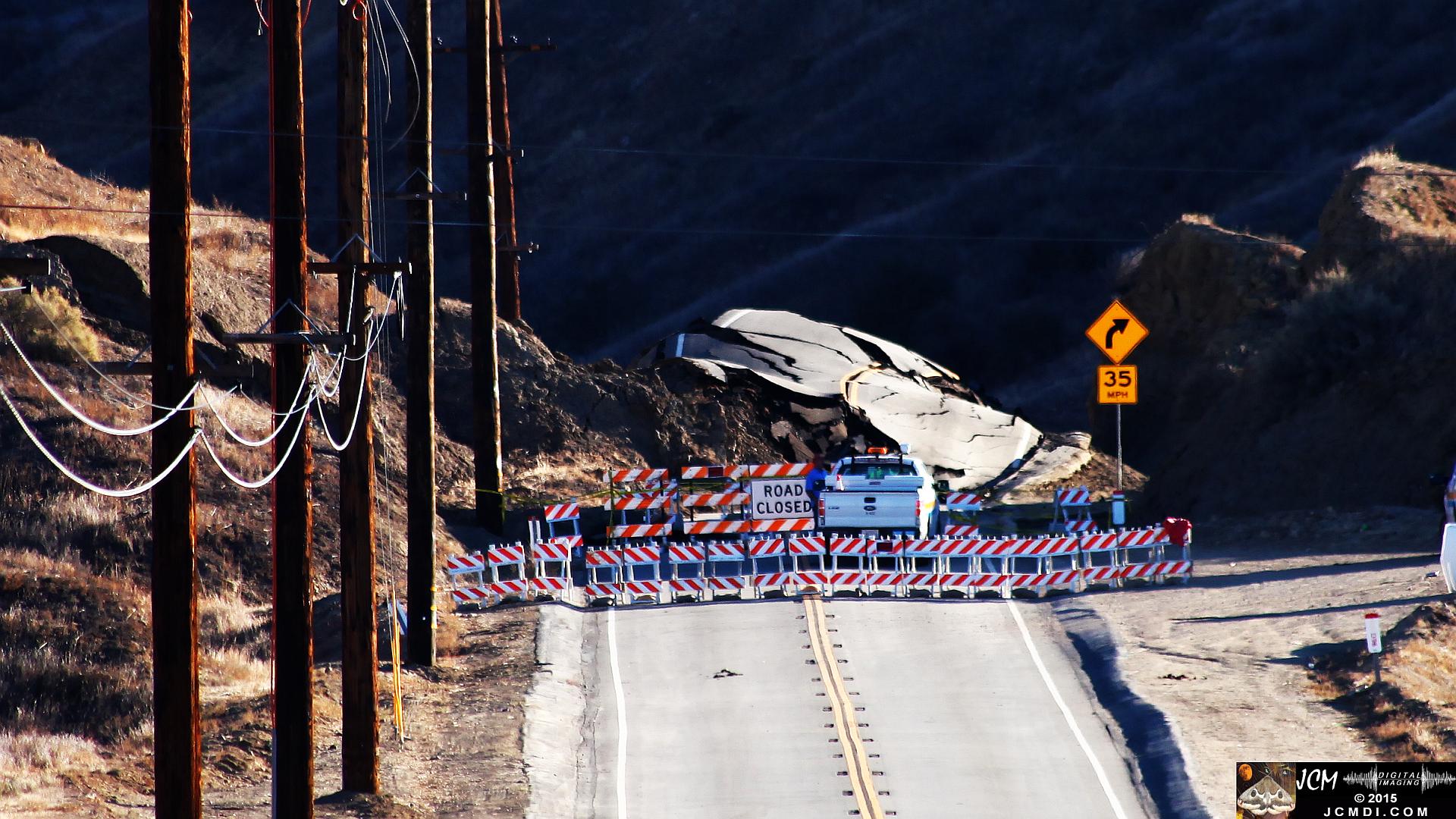 Landslide and road damage at Vasquez Canyon Road in Santa Clarita, CA filmed 11-23-2015